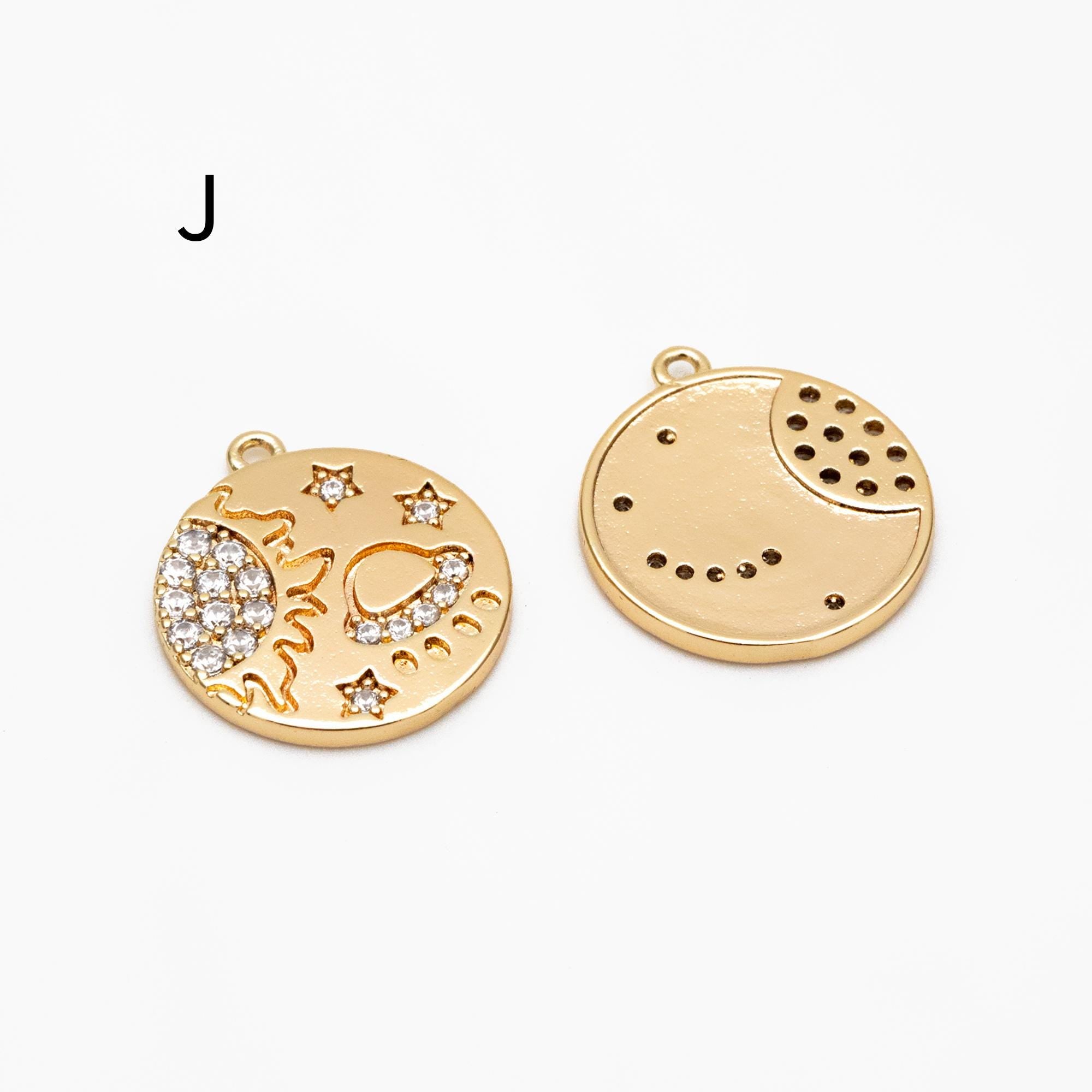 4pcs Gold Sun Charms , 18K Gold plated Brass, Sun Pendants Wholesale (GB-1311)